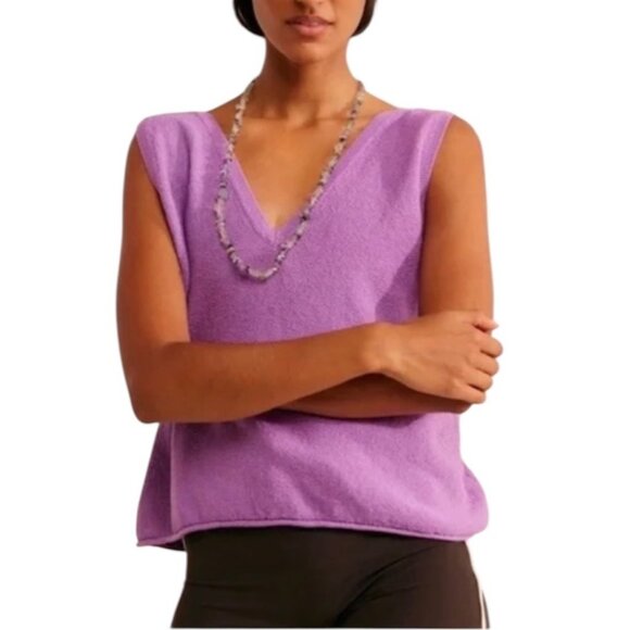 Free People Beach Lavender Cotton Knit Tie-Strap Tank Top V-Neck Small - Picture 2 of 16